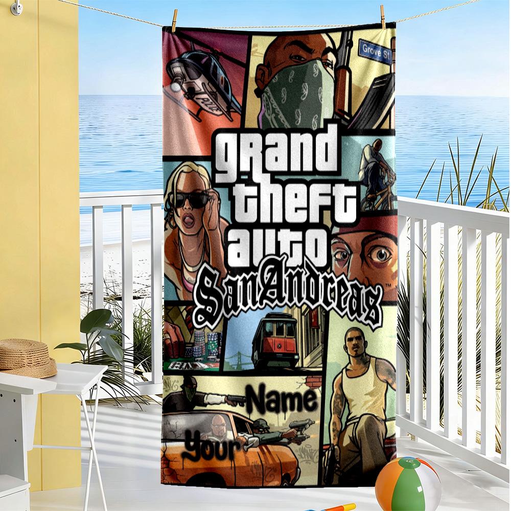 Grand Theft Auto Customized Name Beach Towel Super Soft Microfiber Quickdry Fabric Suitable for Sports Travel Swimming Yoga Bathroom Beach And Pool