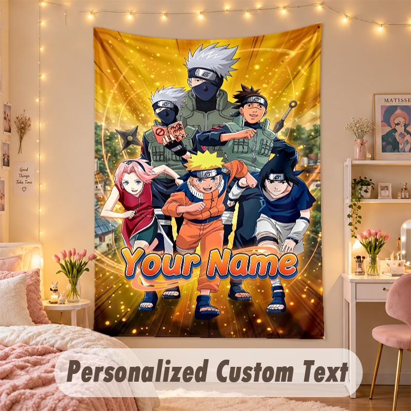 Custom Personalized Tapestry,Naruto Print Custom Name Text Wall Art Hanging for Bedroom