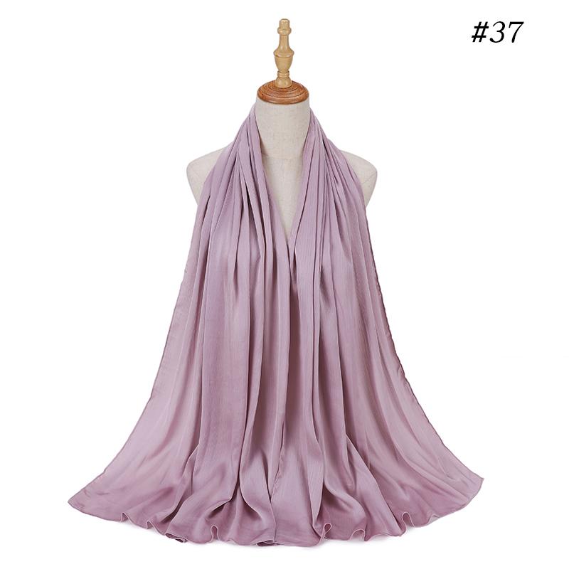 New Arrivals Crinkle Plain Color Satin Crepe Scarf Shawl Wrap Muslim Women Pleated Stain Silk Hijabs