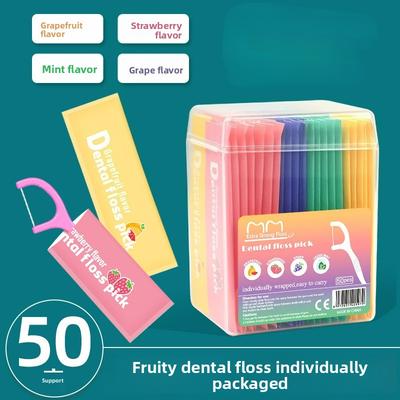 50 buc/set Scobitori cu ață de zahăr fructate Dezinfectant dentar de unică folosință Scobitori cu mentă Curățare dinți cu ață de zahăr