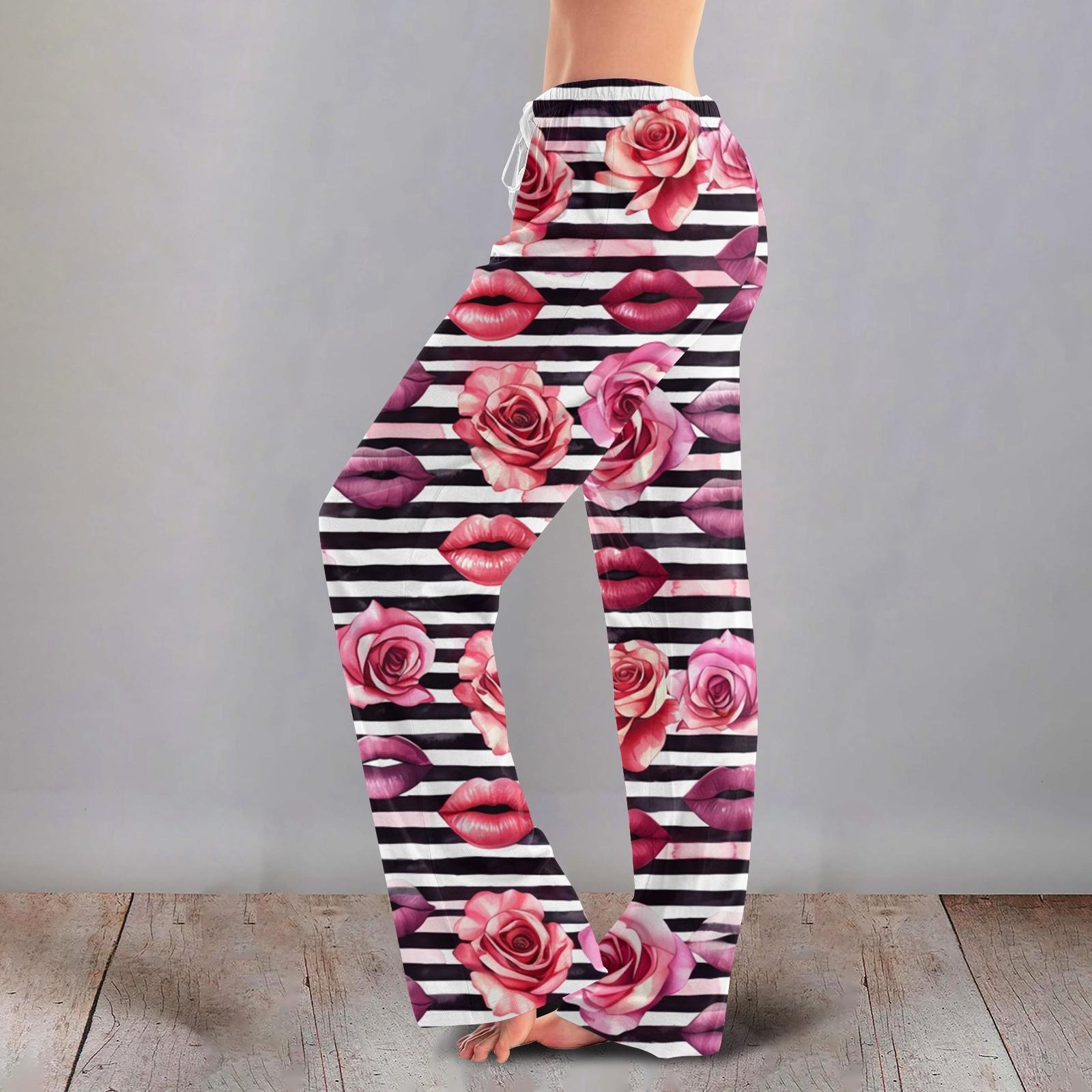 

Женские повседневные прямые брюки с принтом повседневные длинные брюки L чёрный