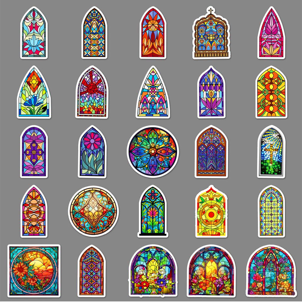 50 Pieces of Retro Colored Church Glass Personalized Creative Baroque Decorative Water Cup Computer Tablet Stickers