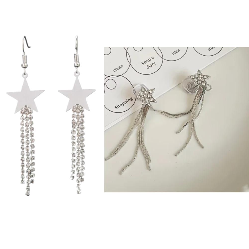 Long Star Earrings Female Temperament Five-Star Pendant Earringssimple Luxury Wedding Party Star Earrings Girl Jewelry Gifts