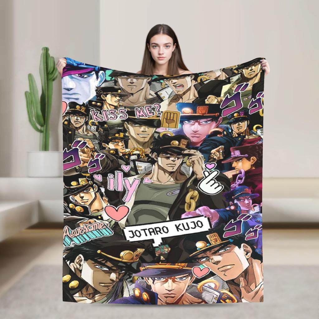 Bizarre Adventure Knitted Blanket Anime Flannel Throw Blanket Home Couch Decoration Soft Warm Bedspread