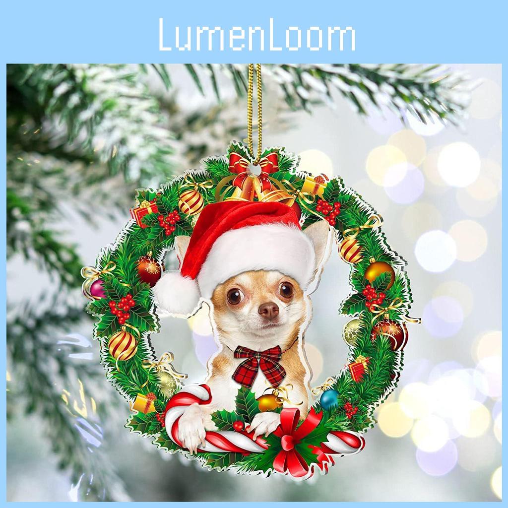 Charming Cartoon Christmas Dog Wreath Decoration Perfect For Tree And Car Decor