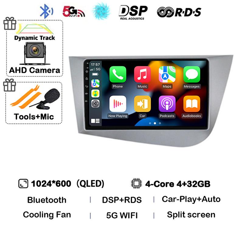 

Android 14 Carplay Автомагнитола для Seat Leon 2 MK2 2005-2007 2008 2009 2010 2011 2012 GPS Мультимедийный Плеер Стерео Wifi+4G BT
