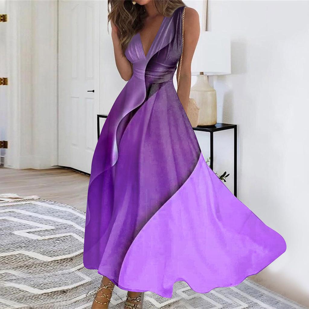 Floral Print Women's Long Maxi Dress Casual Swing A Line Sleeveless V Neck Streetwear Fashion Dress for Outdoor Daily Date Wear