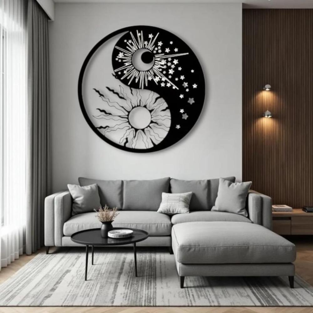 Metal Yin Yang Sun Moon Art Sculpture Home Decor