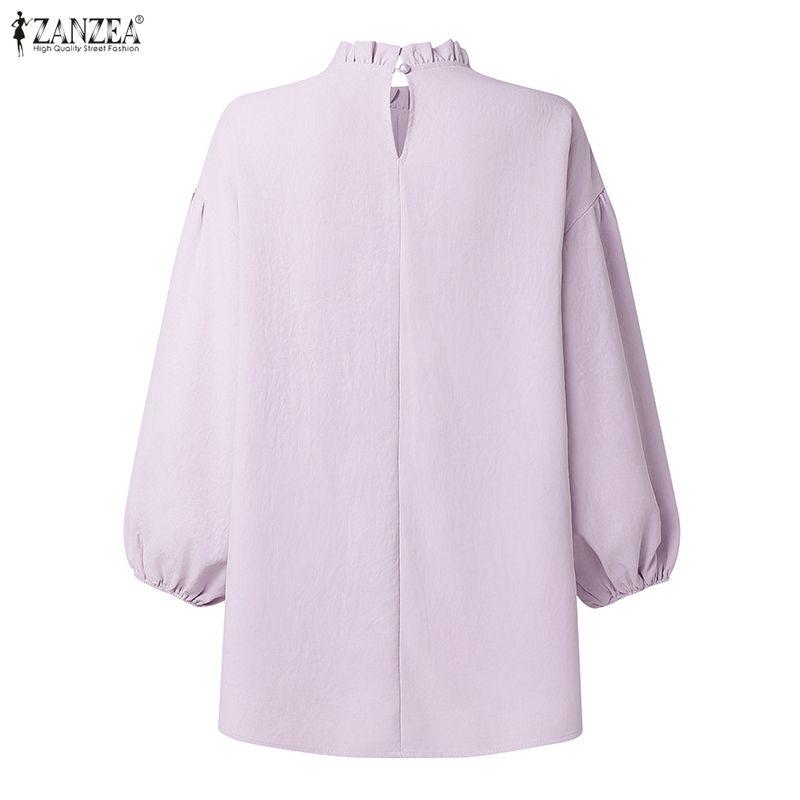 ZANZEA Camicetta casual da donna a maniche lunghe con scollo rotondo e tinta unita
