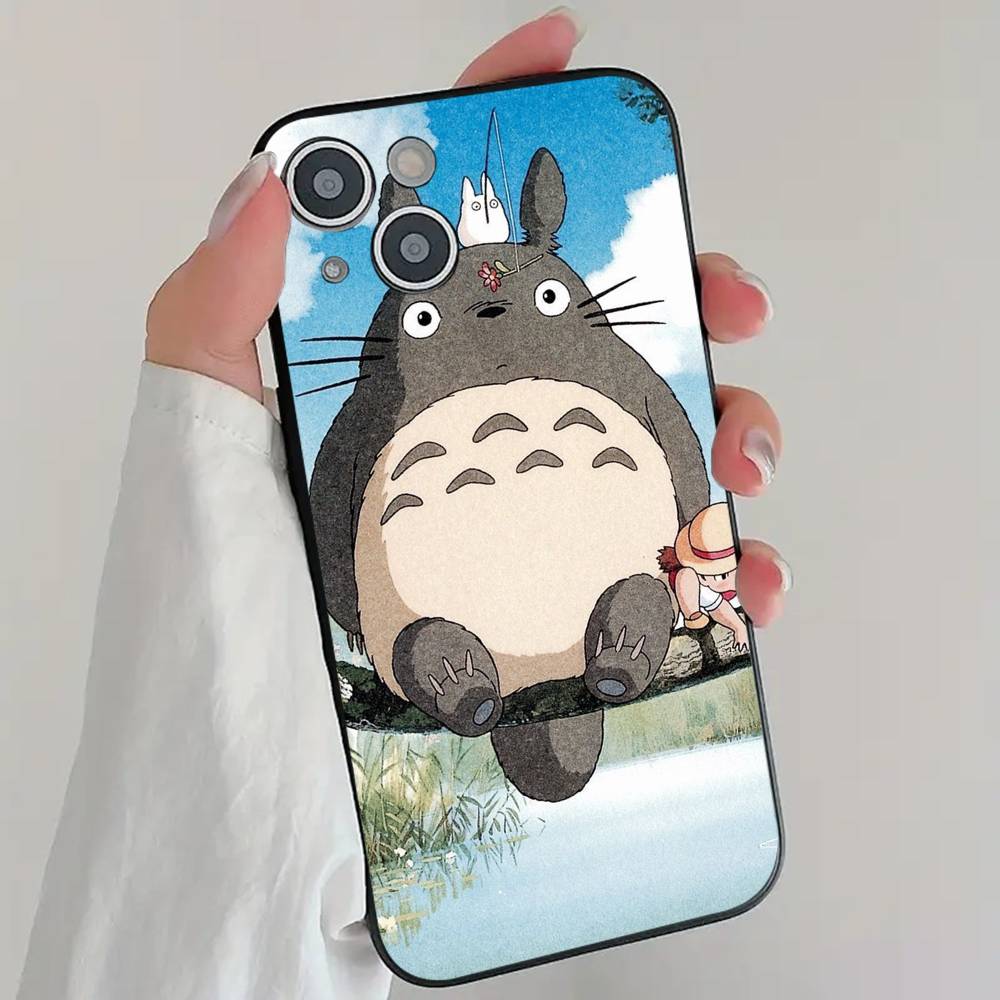 M-Miyazaki Anime S-Spirited A-AwayS T-Totoro Handyhülle Cool Schwarz Silikon Weich Für IPhone 16 15 14 13 12 11 X XR Plus Pro