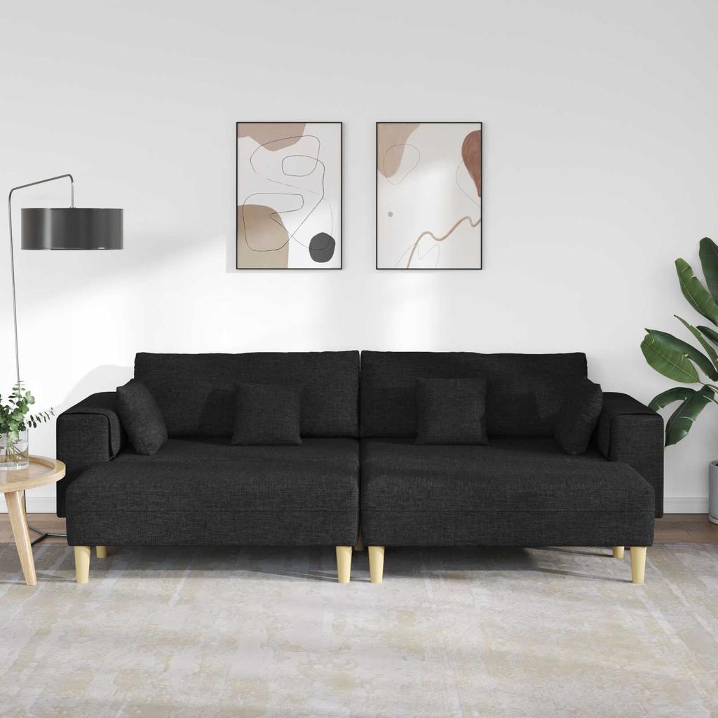3 Piece Sofa with Cushions Black Fabric