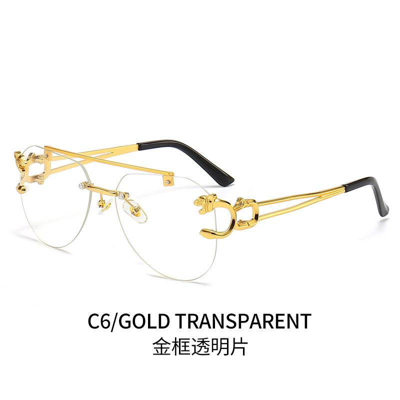 European and American retro leopard glasses legs sunglasses men's frameless trimmed double beam driving toad glasses sunglasses women