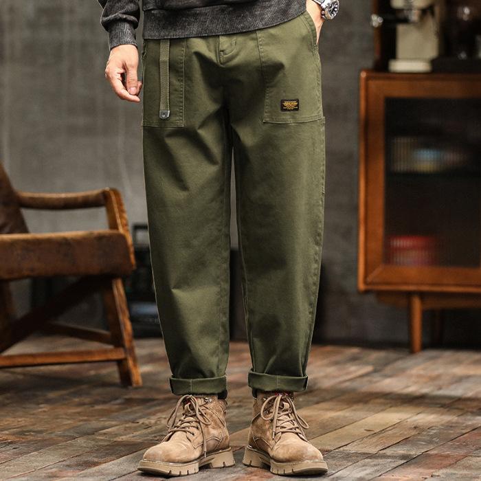 Mens Clothing Spring Autumn Cargo Pants Man Cotton Casual Loose Trouser Belt Mid Waist Joggers Male Straight Baggy Pants