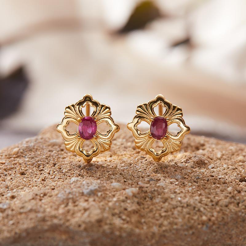 S925 Sterling Silver Natural Colored Treasure Necklace Women'S Niche Light Luxury High-End Set French Retro Brushed Collarbone Chain