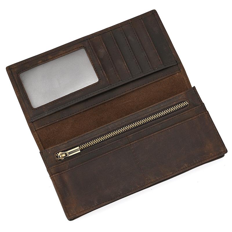 RFID Leather Long Wallet Retro Crazy Horse Leather Long Leather Zipper Wallet Multi Card Mens Long Purse Husband Father Gift