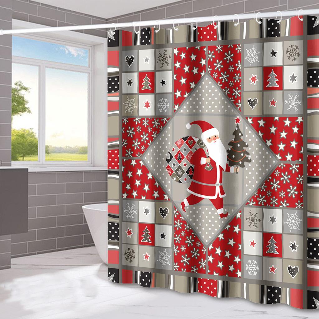Santa Claus'S Bow Tie Washable Dirt-Resistant Shower Curtain Shower Head Waterproof Polyester Bath Curtain For Home Decor
