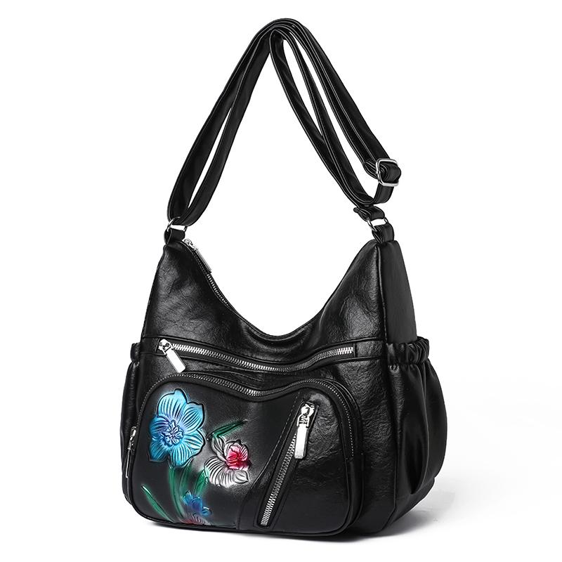 Flower Crossbody Bag Mittleren Alters Muttertasche Damen Weiches Leder Große Kapazität Umhängetasche