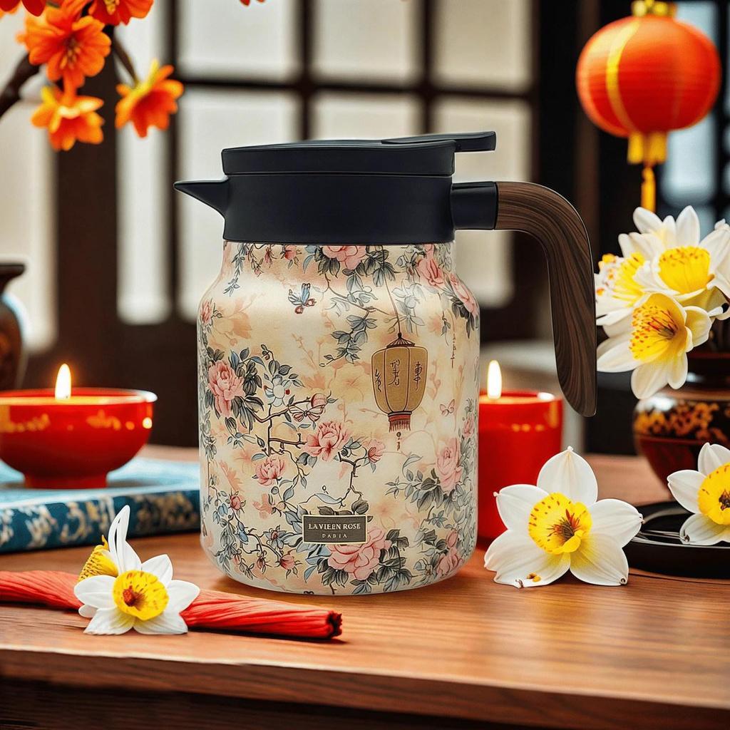 Tangsi Large Capacity Stainless Steel Teapot with Wooden Handle for Tea Stewing and Water Separation