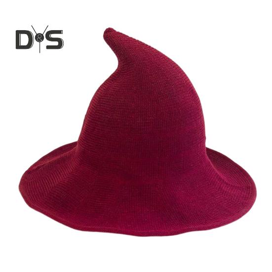 Witch Cosplay Hat Halloween Costume Knitted Foldable Pointed Solid Color Photo Prop Masquerade Festival Decoration Cap Headpiece