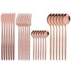 24Pcs Black Gold Dinnerware Set Knives Fork Tea Spoon Cutlery Set Mirror Stainless Steel Tableware Silverware Kitchen Flatware
