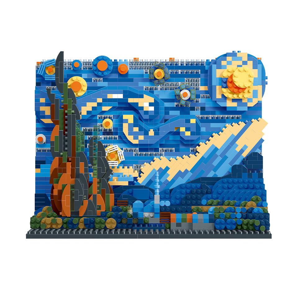 World Famous Van Gogh Paintings Micro Diamond Block Netherlands Toys The Starry Night Collection Small Construction Brick With Light