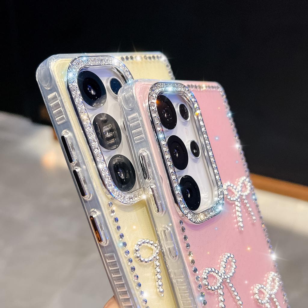 For Samsung Galaxy S25 Ultra Case Rhinestone Edge Butterfly Bow Decor TPU+PC IMD Phone Cover