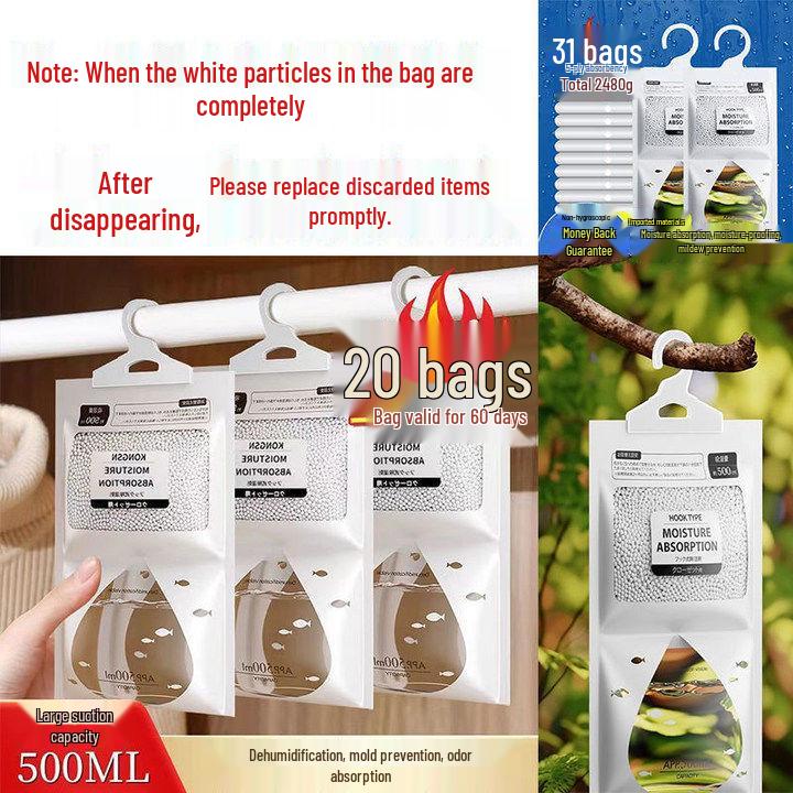 Hanging Dehumidifier Bag for Wardrobe & Bedroom - Moisture-Proof Desiccant Dehumidifying Bag - 1 bag