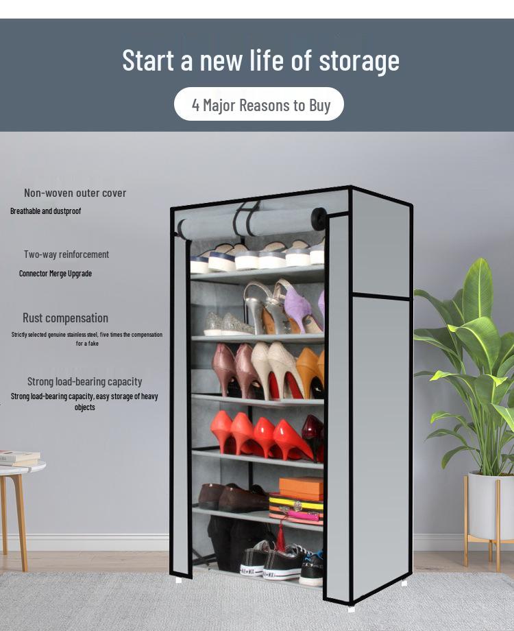 Large Capacity Multi-layer Dustproof Shoe Rack for Home, Rental, or Dormitory