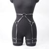 Black Faux Leather Body Harness with O-Rings, Adjustable Punk Garter Belt for Women