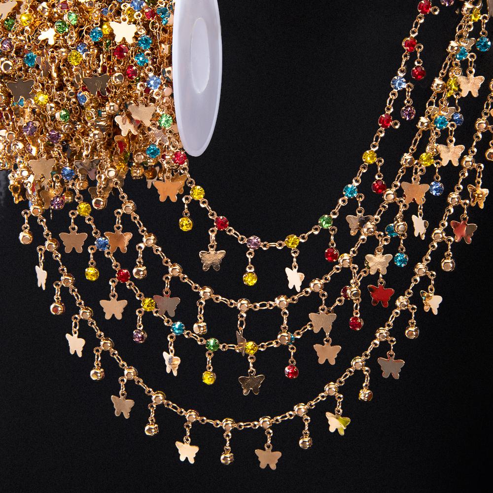 1Meter Colorful Crystal Beads Pendants Chains Metal Butterfly Charms Copper Chains Women Jewelry Making DIY Necklaces Bracelets