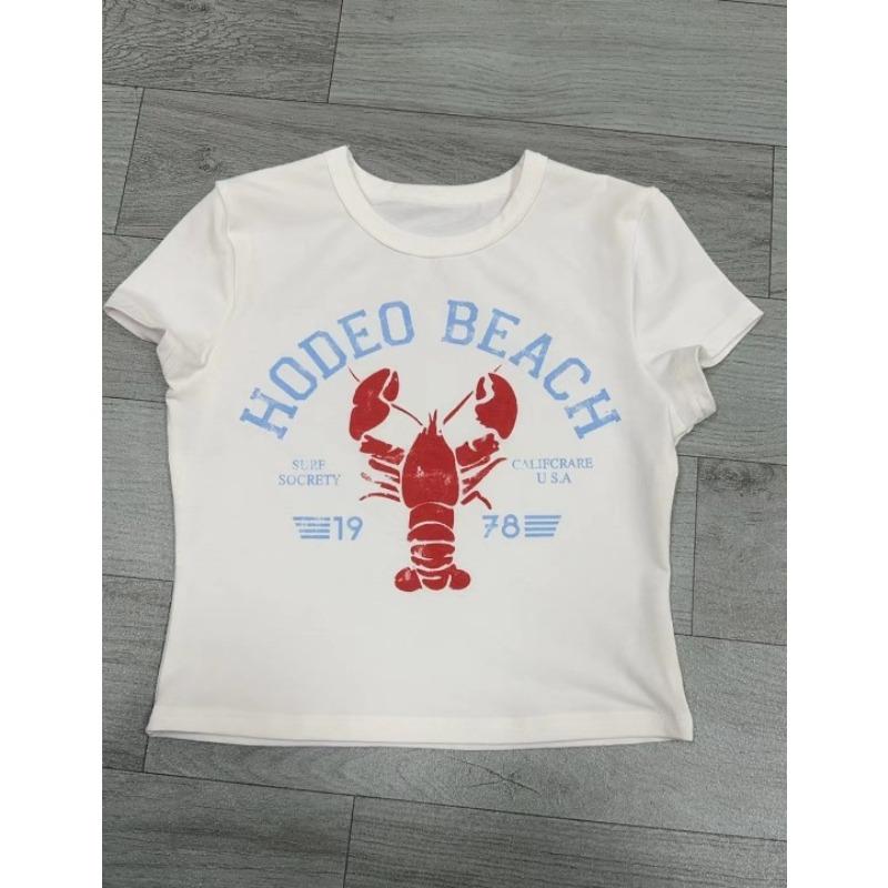 T-shirt estiva da donna a maniche corte stampata girocollo slim corta sexy senza vita