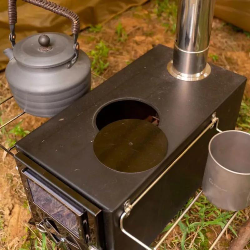 Outdoor Camp Tent Folding Firewood Stove Portable Wood Burning Stove Multifunctional Firewood Burner with Detachable Chimney