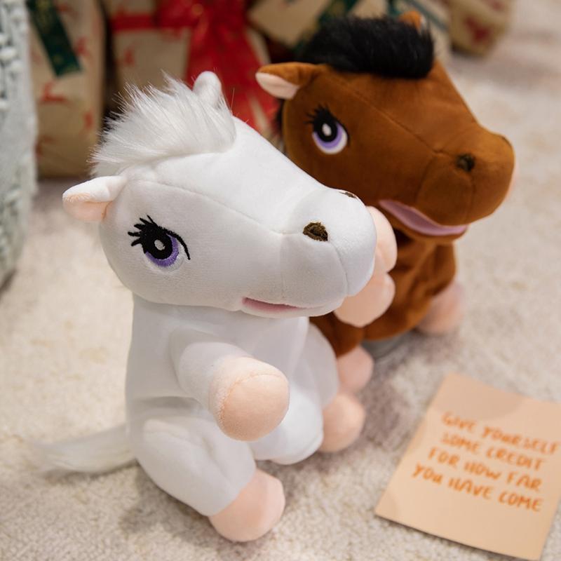 28cm Kawaii Hand Plush Horse Toy Puppet Stuffed Pillow Soft Animal Creative Gift for Kids Birthday Party Game