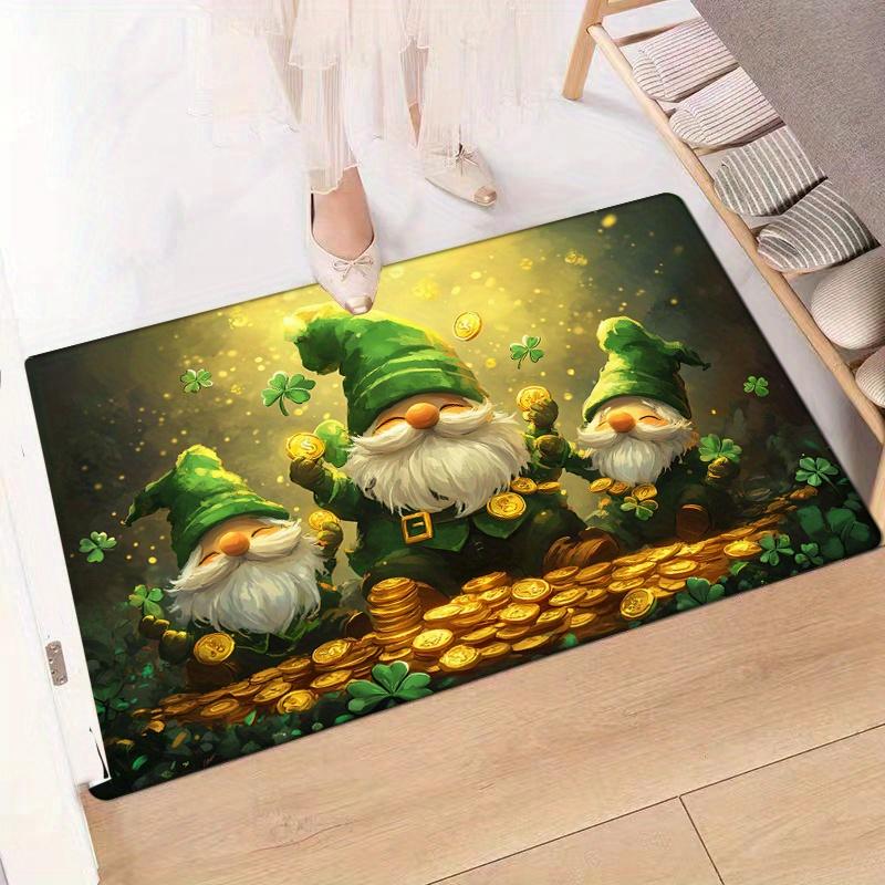 Valentine St. Patrick's Day Door Mat Carpet, Green Forest Dwarf Golden Clover Print Non-Slip Flannel  Kitchen Living Room Decor