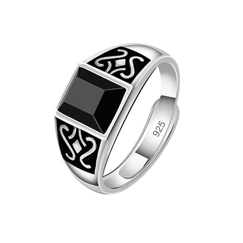 925 Sterling Silber Herrenring Hohe Qualität Luxus Schwarzer Edelstein für Männer Hochzeit Feiner Schmuck Zubehör Party Geschenke