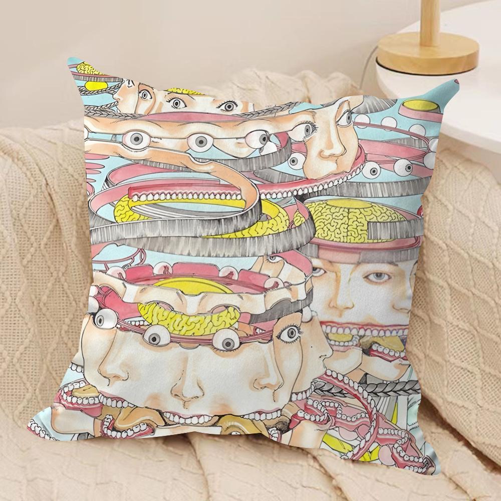 Funny SShintaro Kago Cushion Cover Silky Short Plush Sofa Pillow Cover Hidden Zipper Soft Dustproof Case for Home Decor