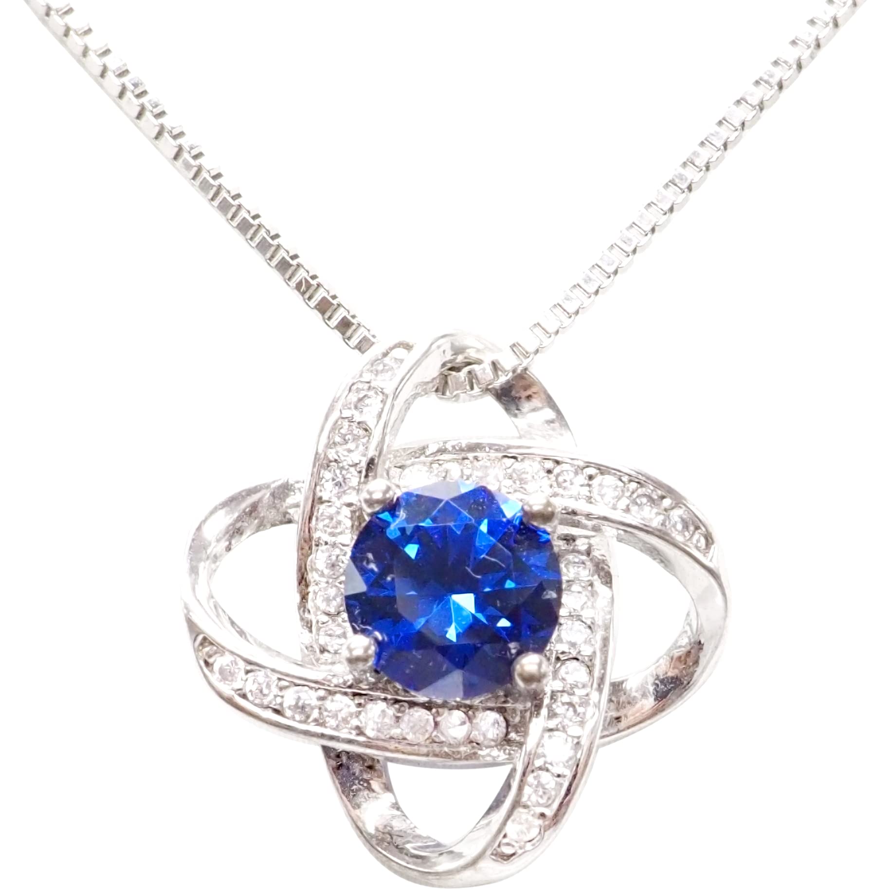 

Necklace September Birthstone Blue Sapphire Pendant Venetian Chain with Adjuster [MischeleVianc] Women s (Platinum Finish)