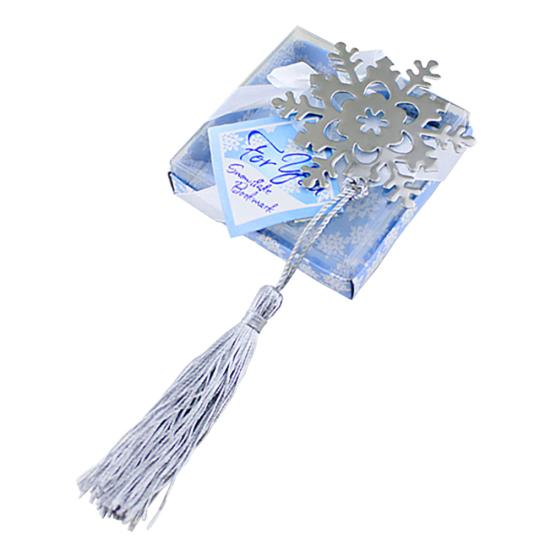 Creative Alloy Snowflake Shape Bookmark with Ribbon Box Gift Wedding Decor
