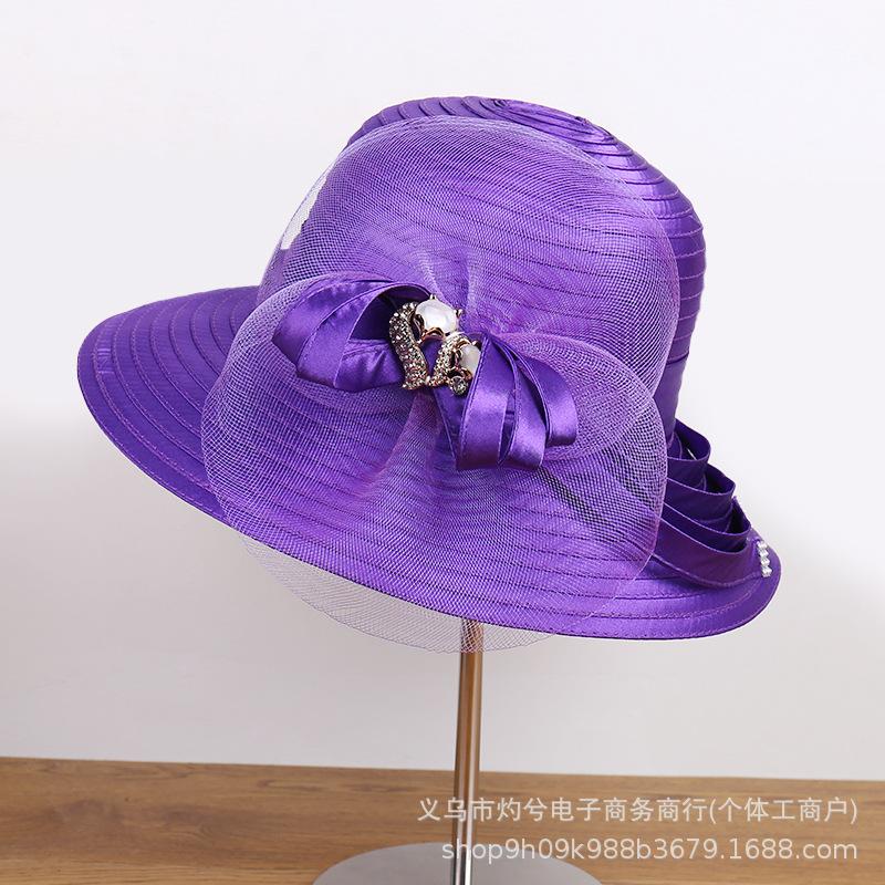 New flower mesh gauze hat women's spring and summer face covering sunscreen basin hat British retro sunshade elegant bow bucket hat