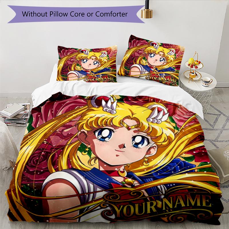 3pcs Custom Name Moon Princess Printed Bedding Set Duvet Cover Closure Includes 1 Duvet Cover & 2 Pillowcases, Soft and Comfortable for All Seasons.