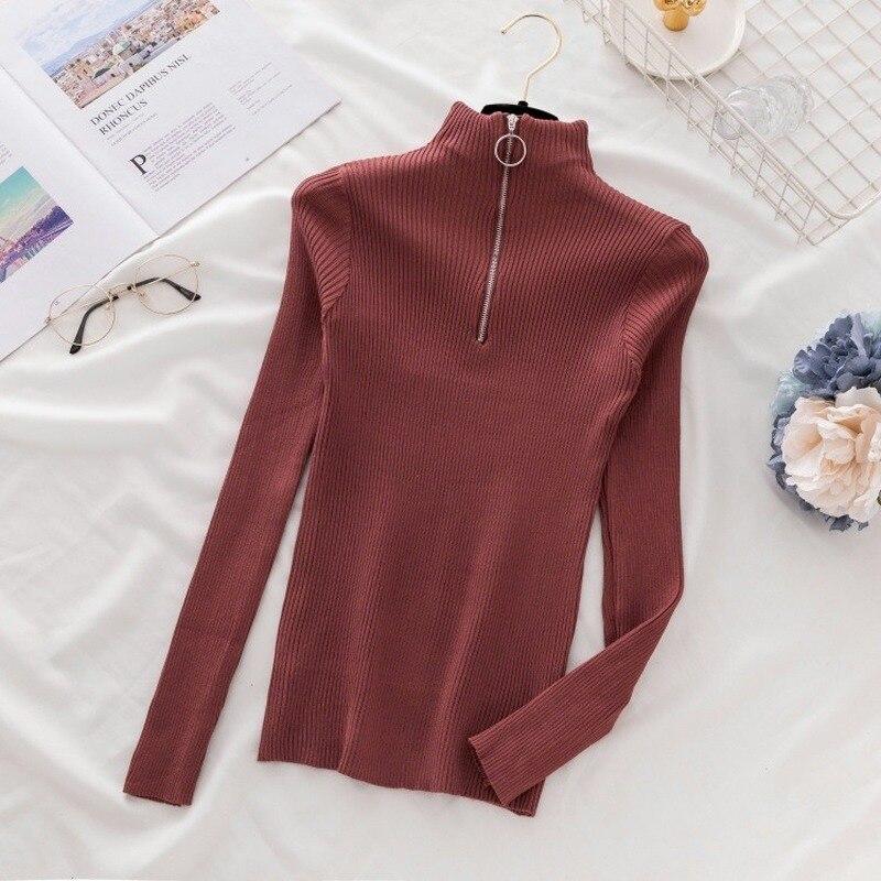 Koreanische Solide Zipper Pullover Pullover Gestrickte Herbst Und Winter Langarm Pull Femme Schlank Jumper Frauen Pullover Tops 17113