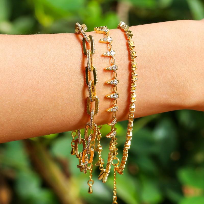 Geometric Star Crystal Zircon Chunky Chain Bracelet Set Men Women 6-Piece Fashion Jewelry Gift