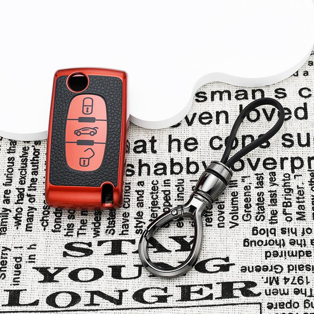 Tpu Leather Flip Car Key Case Cover For Peugeot 207 307 308 407 607 807 Fob Keychain For Citroen C2 C3 C4 C5 C6 Xsara Berlingo