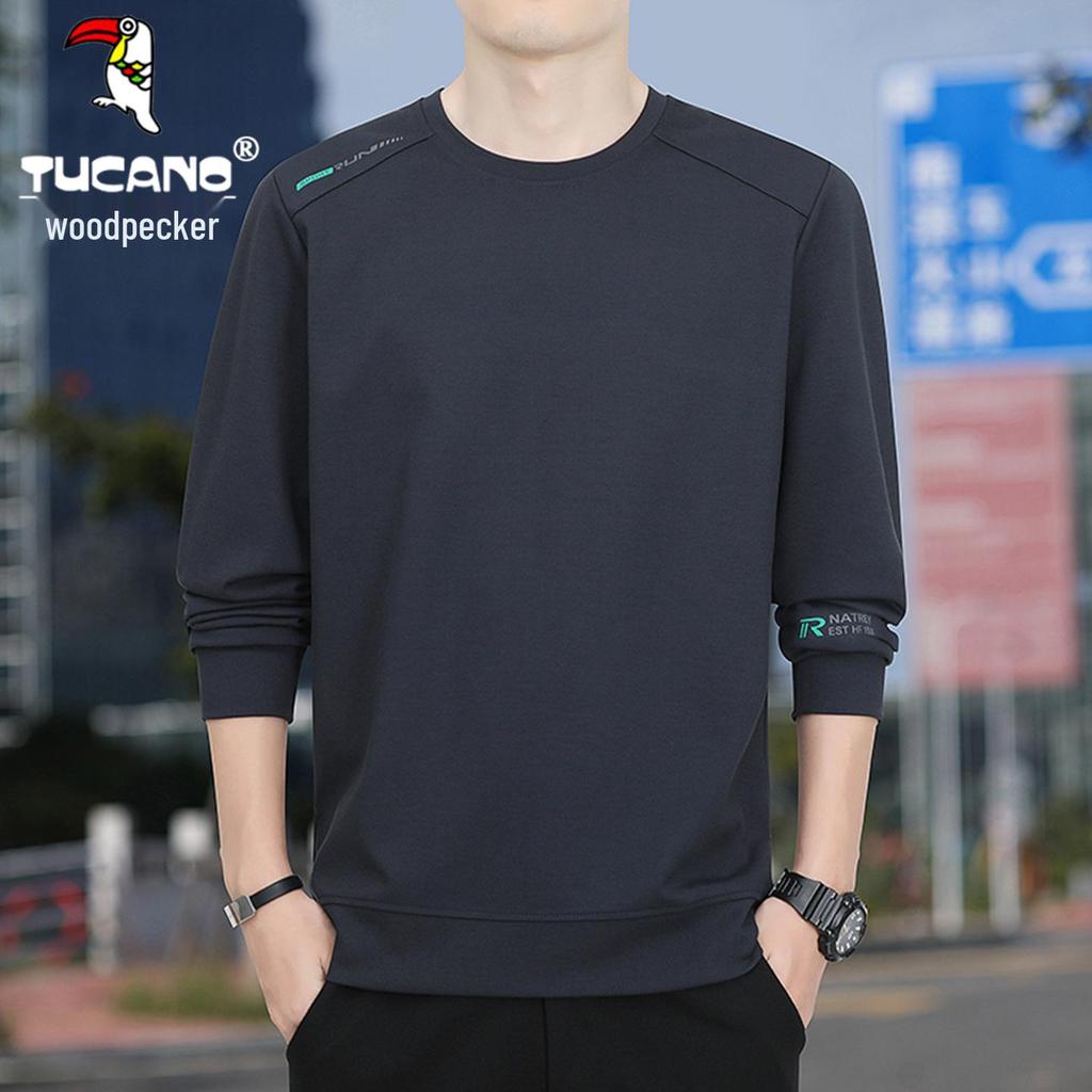 Woodpecker Men's 2025 Hoodie: Breathable Plus Velvet Round Neck Pullover, Long Sleeve, Spring/Autumn Style