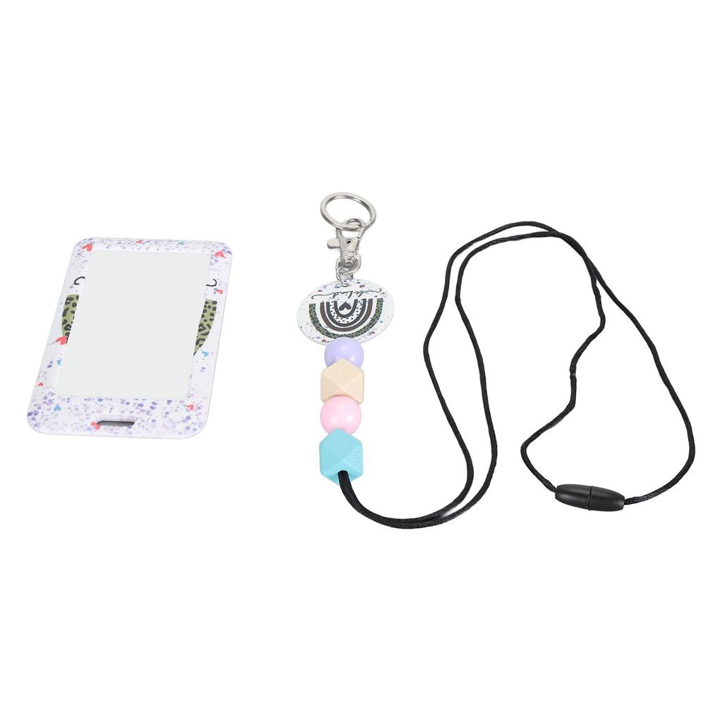 Beaded Lanyard with ID Holder Portable Teacher Lanyard for ID Badge Card Retractable Beaded Lanyard