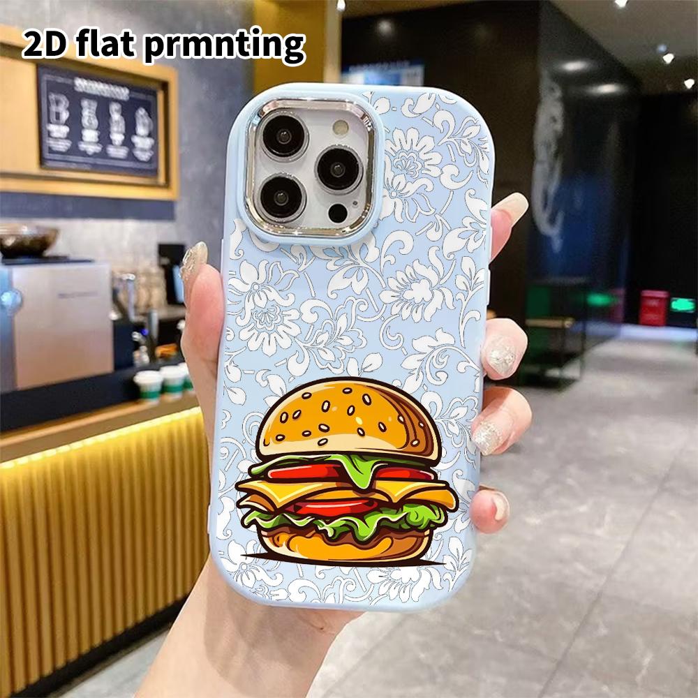 Phone Case: 2D flat design suitable for iPhone 18 17 16 15 14 13 Pro protective case, couple style, cartoon burger, Christmas and Halloween gift