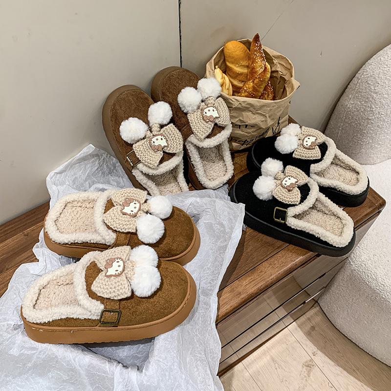 Cartoon cat going out cotton slippers heightening warm and comfortable slippers going out thickened cotton slippers bread shoes winter cotton mop