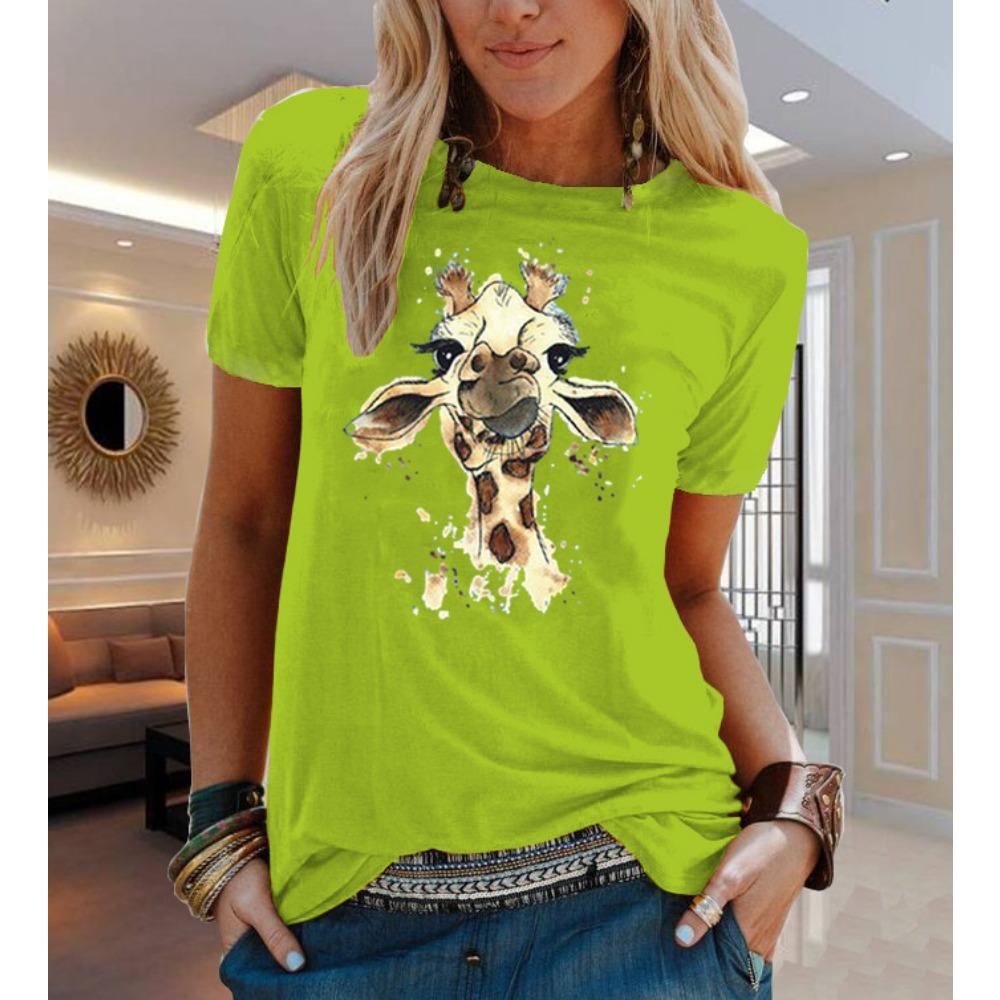 Animal Flower Print Short-sleeved T-shirt Women's Aesthetic Clothing Women's Clothing Graphic T-shirt Oversized Top