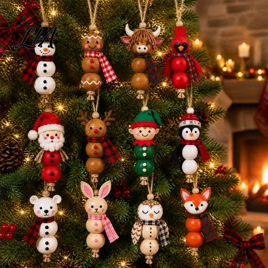 Wooden Bead Craft Kit Christmas Ornament DIY Kit, Make 4 Beaded Pendants, Wood Kits for Holidays Handmade Holiday Hanging Decorations Tree Mantel