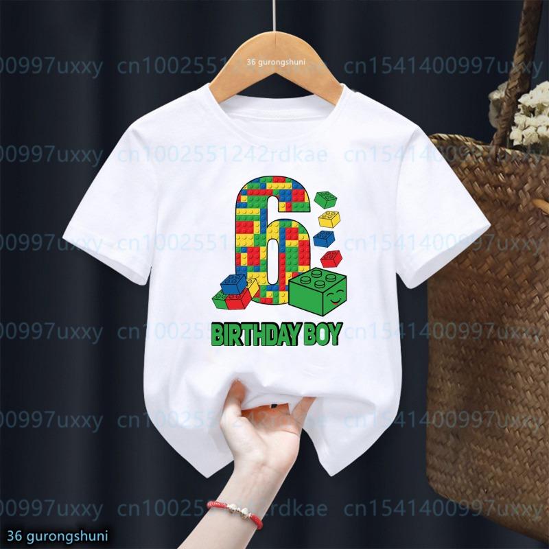 T-shirt Anniversaire Garçons 1-10 ans Briques de Construction Imprimé Graphique Bloc Amusant T-shirt Tout-Petit Cadeaux Enfants Vêtements Fête d'Anniversaire T-shirt